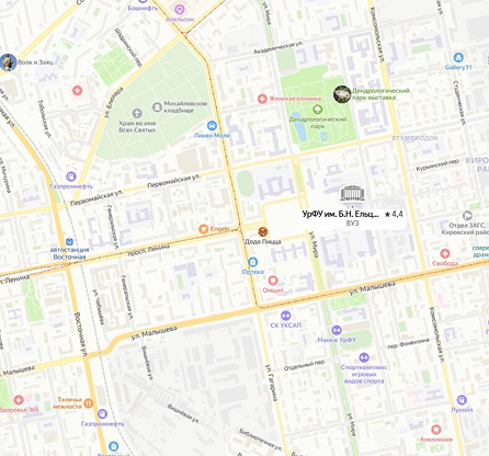 Карта расположения УрФУ